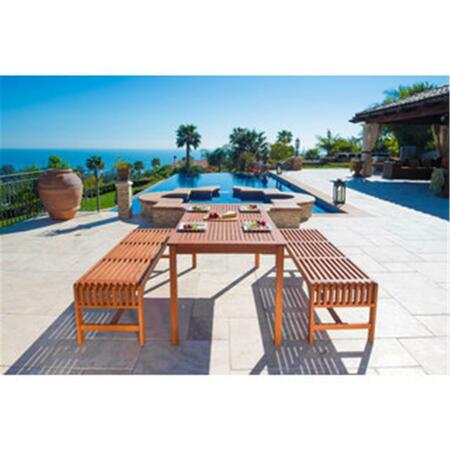 VIFAH Malibu Outdoor 3-Piece Wood Patio Dining Set with Backless Bench V98SET5